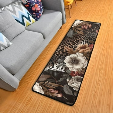 OREZI Hallway Runner Rug 2' X 6' Luxury Leopard with Flowers Area Rug Non-Slip Entryway Carpet Soft Washable Door Mat Kitchen Bedroom Living Room