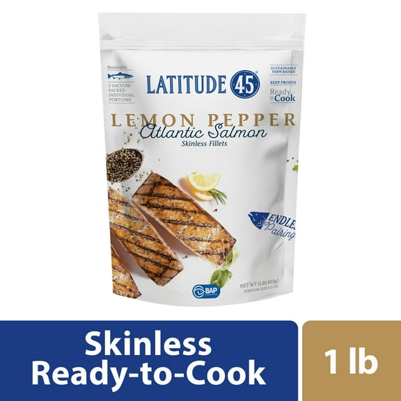 Latitude 45 Frozen Lemon Pepper Atlantic Salmon, 1 lb. Bag