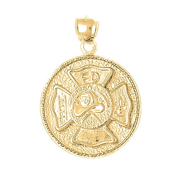 18K Yellow Gold Fire Department Pendant - 34 mm