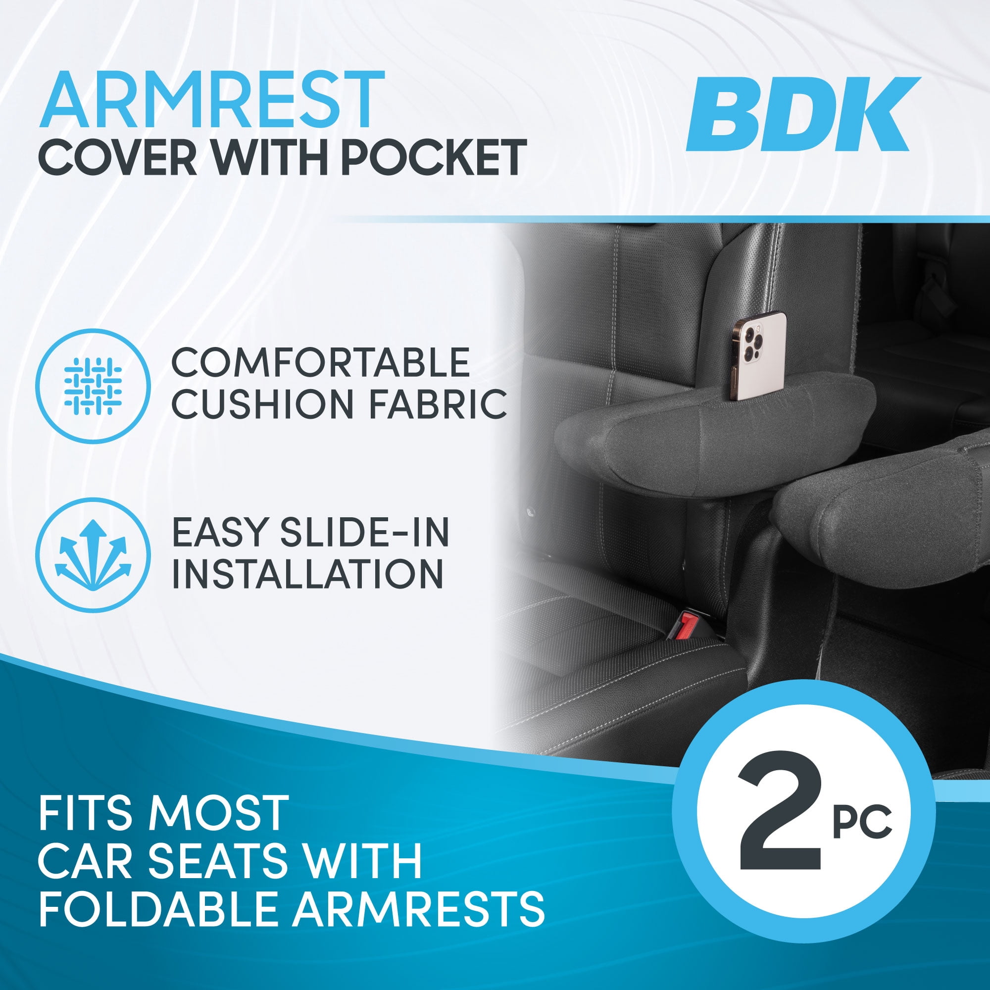 PolyCloth Arm Rest Covers with Pockets Car/Van/SUV for Ultimate Comfort and Protection Auto Armrest Covers (2pc)