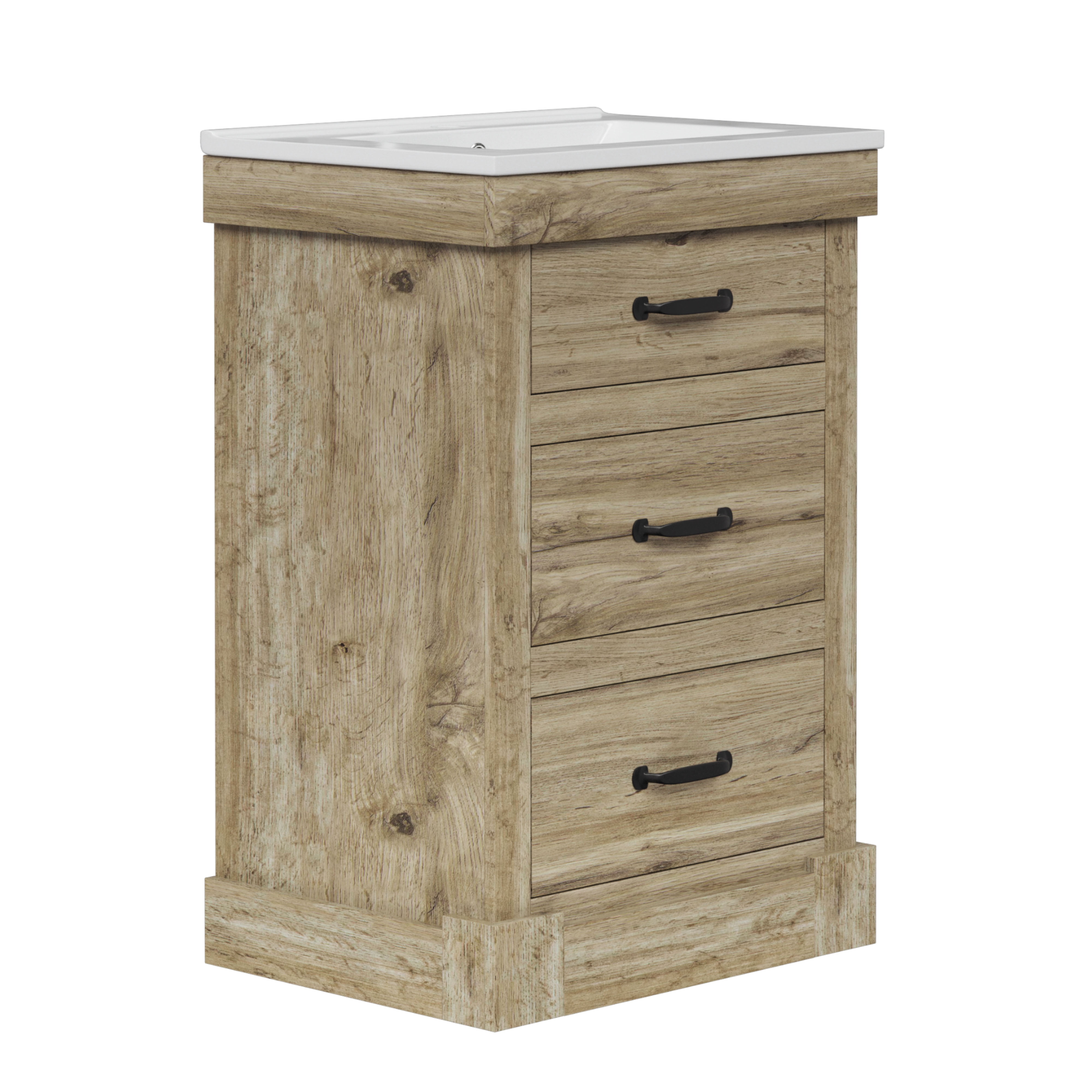 Teamson Home Donovan 24" Single Bathroom Vanity with Square Sink and Two Drawers, Light Oak