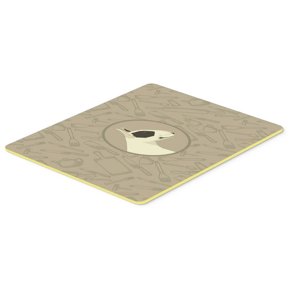 Black and White Bull Terrier In the Kitchen Kitchen or Bath Mat 24x36