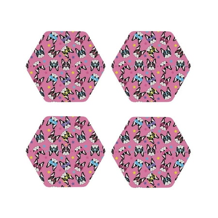 

Junzan Colorful Cute French Bulldog Print Coasters for Drinks - Leather Coasters Set of 4 for Coffee Table for Housewarming/Kitchen/Bar/Decor-Hexagon