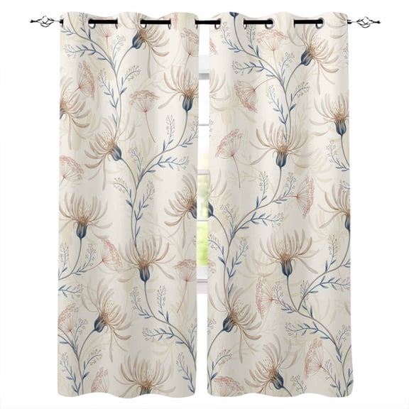 Beige Flowers Blackout Curtains 63 Inches Long for Bedroom, Watercolor Farmhouse Botanical Floral Thermal Insulated Room Darkening Black Out Window Curtain Panels Grommet Drapes for Living Room