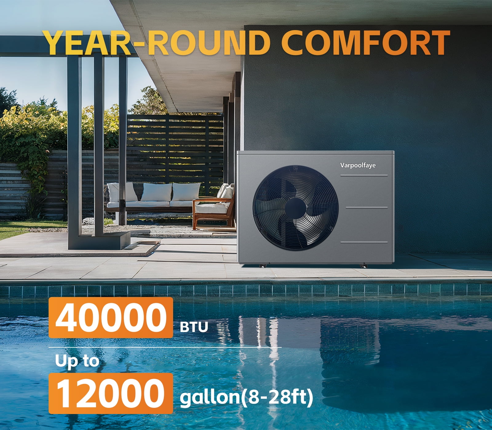 Pool Warmer 40,000 BTU Pool Heat Pump WiFi Controlled, Heats