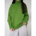 thumbnail image 6 of Women'S Sweater Fall Winter Chunky Knitted Pullover Ribbing Hem Trendy Basic Jumper Top Fruit Green M, 6 of 9