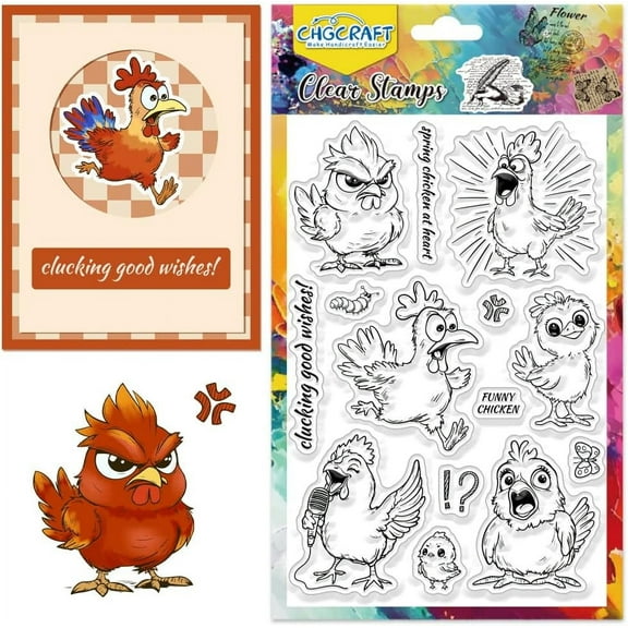 Cartoon Chicken Clear Stamps Funny Animal Transparent Stamps Letter Silicone Clear Stamp Seals for DIY Scrapbooking Photo Album Decoration 4.3x6.3 inch