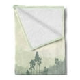 thumbnail image 2 of Forest Soft Flannel Fleece Throw Blanket, Panorama of a Valley and Mystic Forest of Pine Trees Natureme, Cozy Plush for Indoor and Outdoor Use, 50" x 60", Eggshell and Sage Green, by Ambesonne, 2 of 5