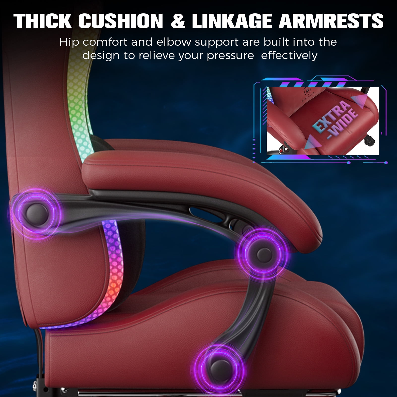 GTPLAYER RGB Gaming Chair with Timed LED Lights, 400LBS Capacity Gaming Office Chair with Reclining Backrest & Retractable Footrest for Gaming & Office, Red