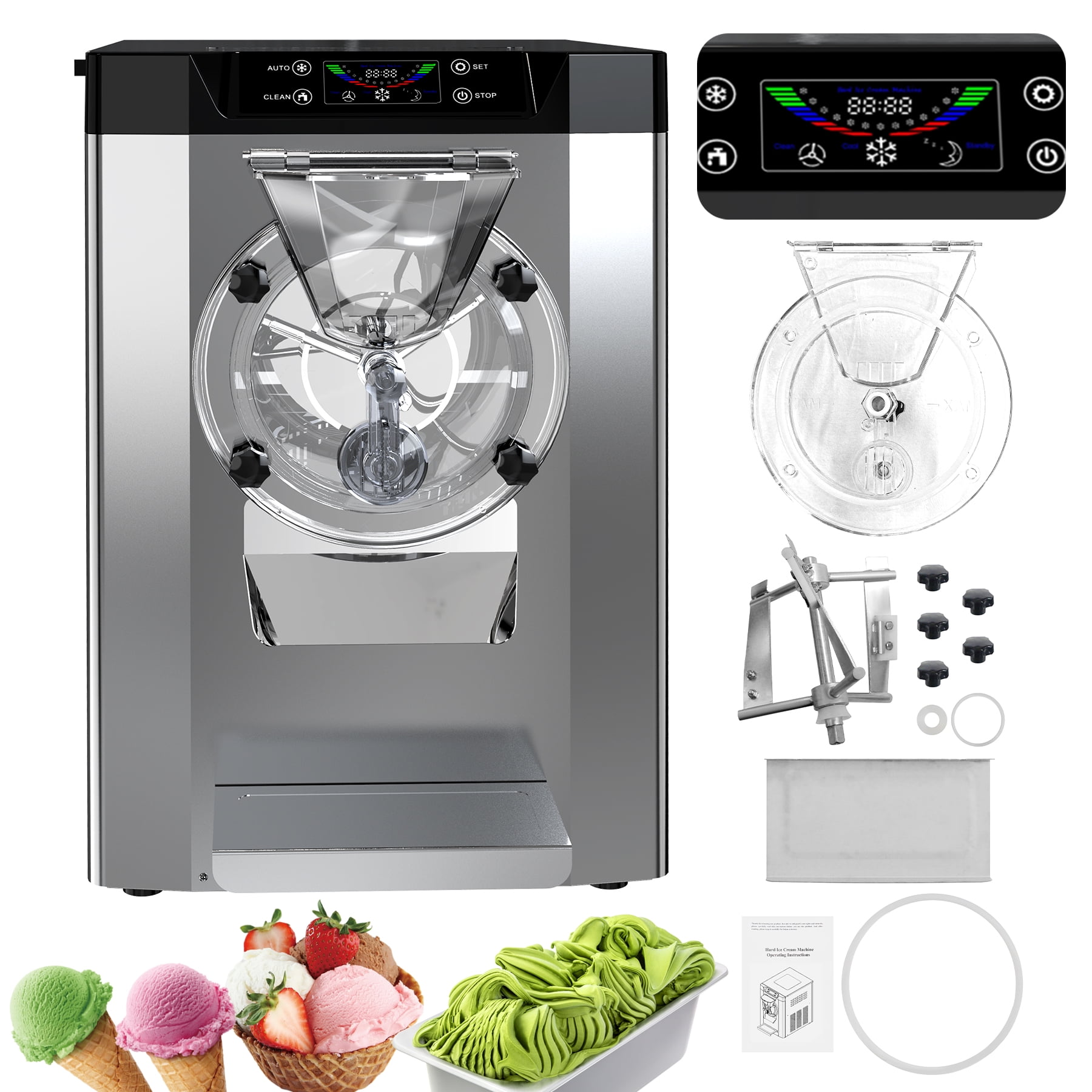 2000W Commercial Ice Cream Machine, 4.8-6.4 gal/H Single Flavor Countertop Hard Serve Ice Cream Maker