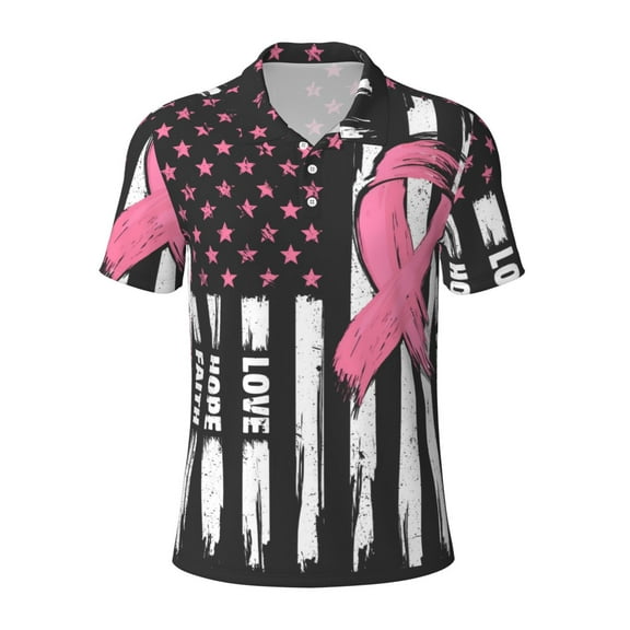 Kuqiui Mens Golf Polo Shirt Dry Fit Performance Sport Short Sleeve Golf Polo Shirts for Men-Ribbon Breast Cancer Awareness