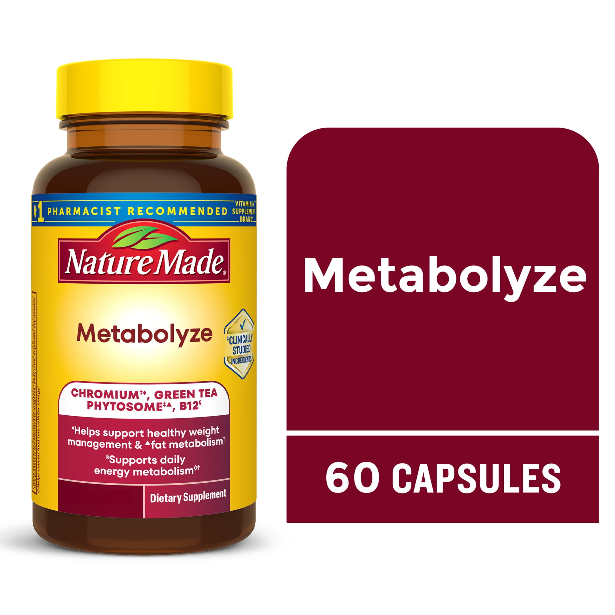 Nature Made Metabolyze Capsules, Chromium Picolinate, Green Tea Extract & B12, 60 Count