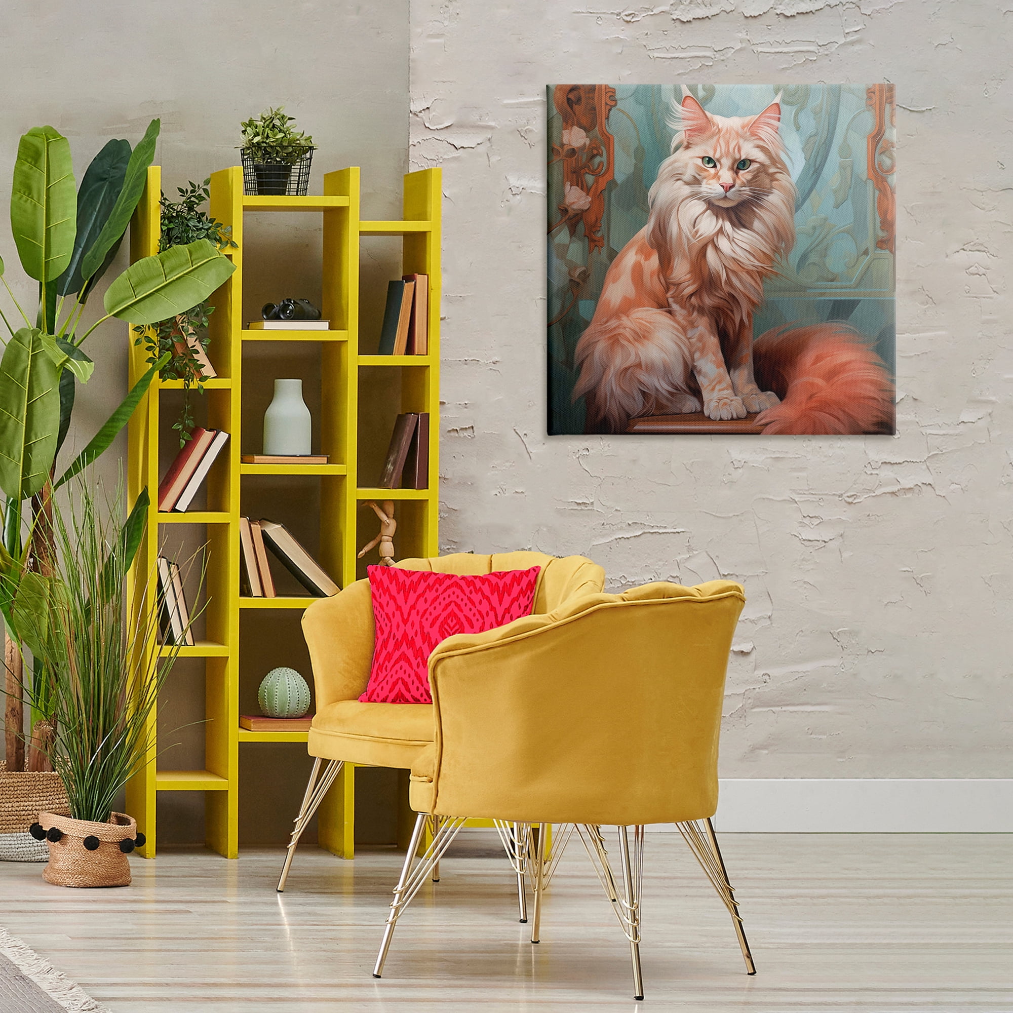 Stupell Industries Cat Nouveau Portrait Animals Painting Wrapped Canvas Art Print Wall Art, 30 x 30