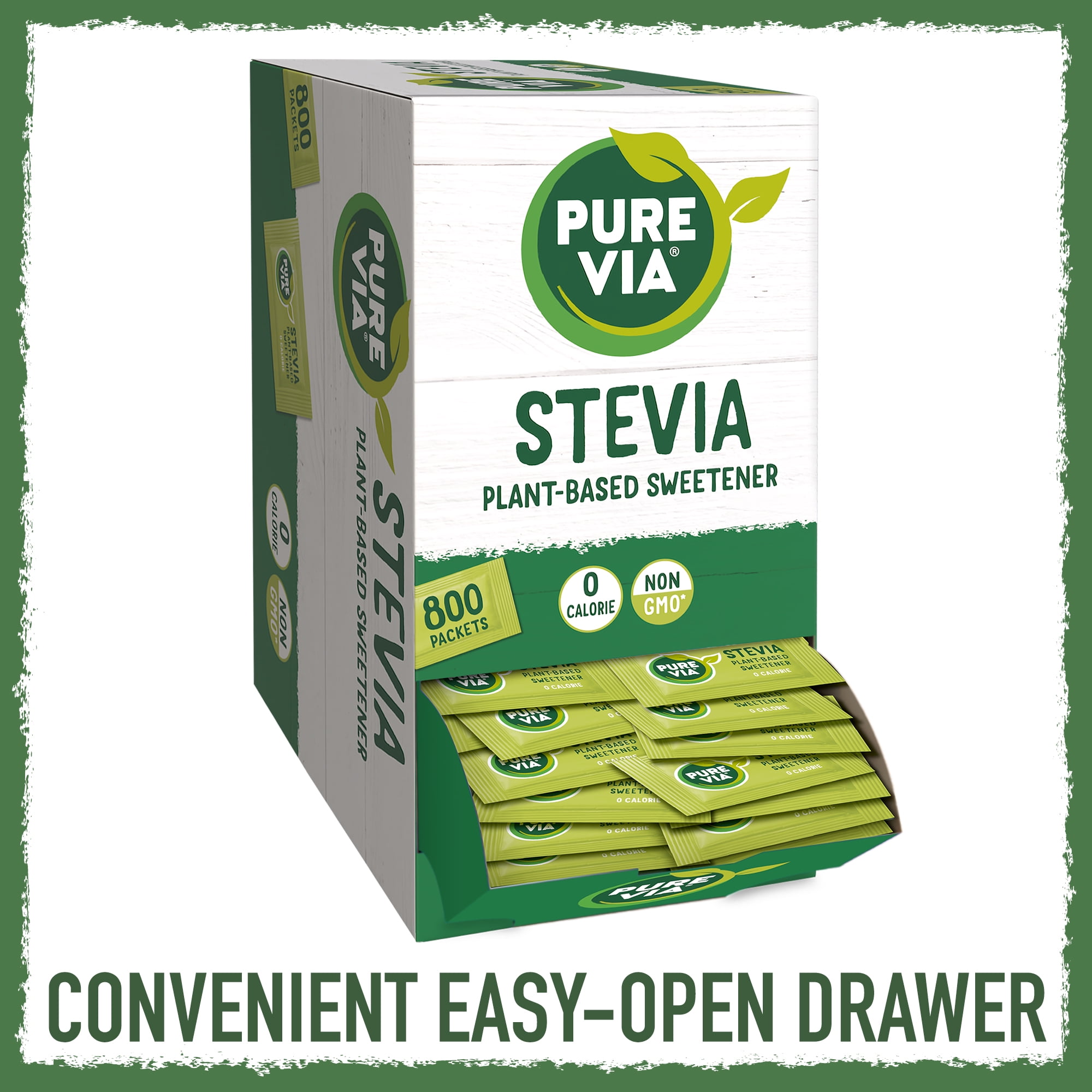 PURE VIA Stevia Sweetener Packets, Sugar Substitute, Natural Sweetener,  Erythritol Free, Zero Calorie Natural Sweetener Packets, 80-Count (Pack of  12)