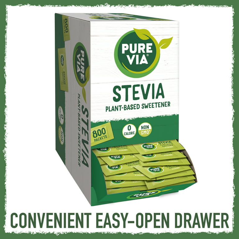 Pure via - All Natural Stevia Sweetener Packets, Zero Calorie, 800 Ct