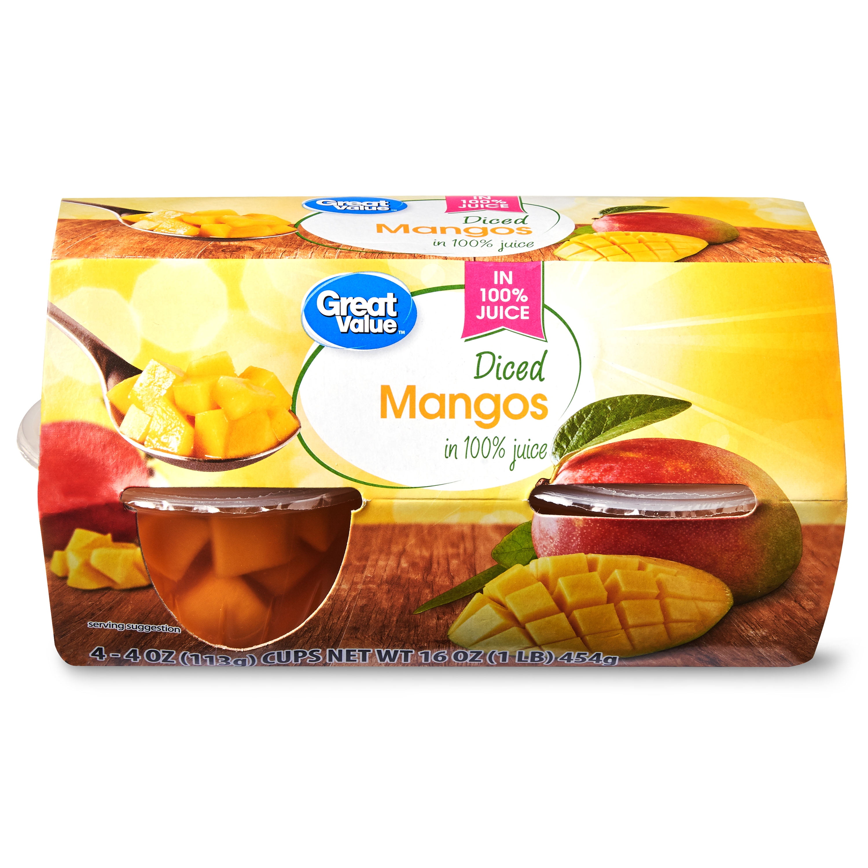 Great Value Diced Mangos, 4 Oz, 4 Count