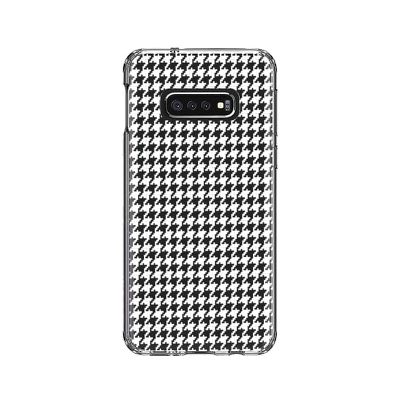 DistinctInk Clear Shockproof Hybrid Case for Samsung Galaxy S10e (5.8" Screen) - TPU Bumper, Acrylic Back, Tempered Glass Screen Protector - White Houndstooth