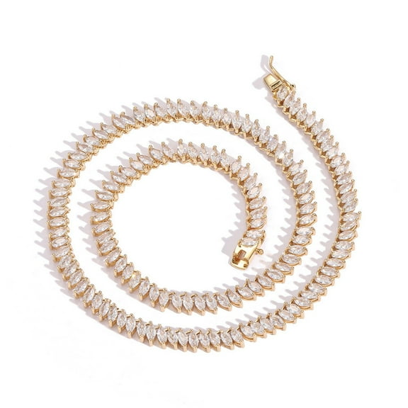 2.5*5MM Tennis Necklace for Women 18K Gold Plated Marquise Cut Lab Diamond Necklace Chain CZ Necklaces for Women Party Prom Jewelry