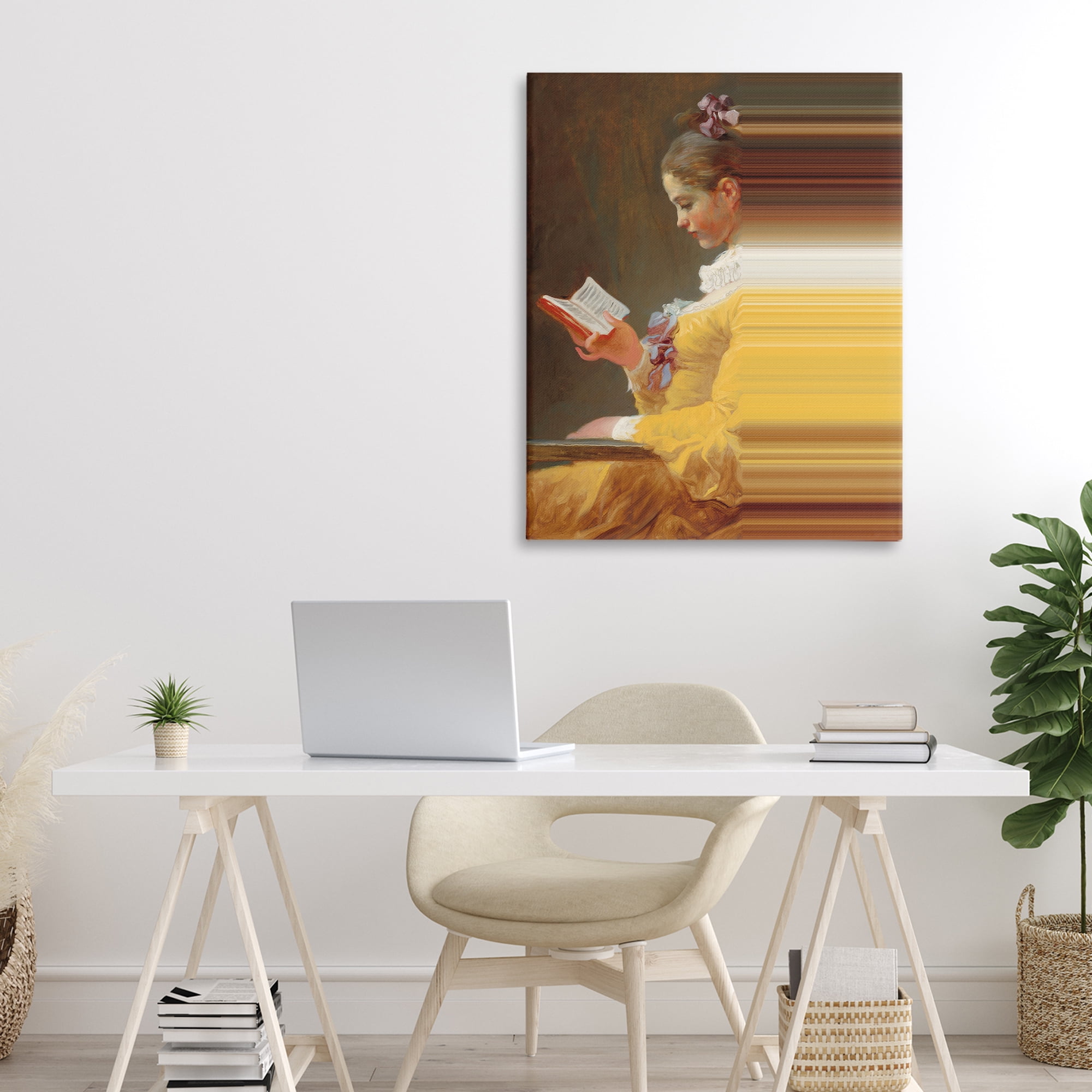 Vintage Lady Reading with Gradient Streaks Canvas Wall Art, design by Seven Trees Design