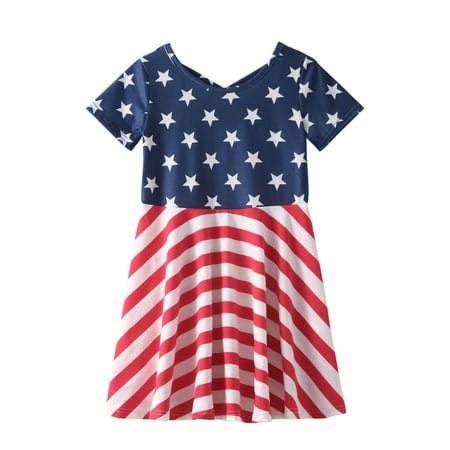 

Summer Savings Clearance! Dezsed 4Th Of July Dresses For Kids Girls Fashion Independence Day Festive Girls Short Sleeve Backless Dress 3-9Years Summer Pretty Princess Dress