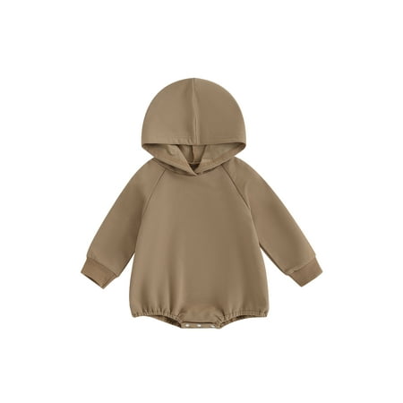 

Qtinghua Newborn Baby Girl Boy Romper Long Sleeve Hooded Solid Casual Bodysuit Fall Clothes Coffee 6-12 Months