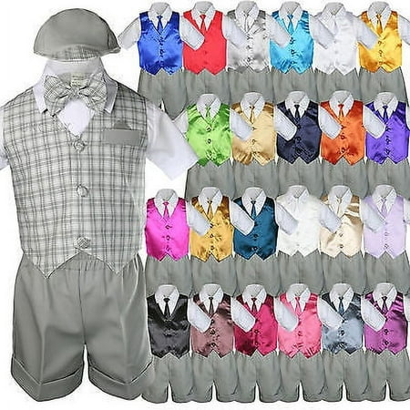 

Baby Boy Toddler Formal Silver Vest Gray Shorts Suit Extra Necktie 7pc Set S-4T