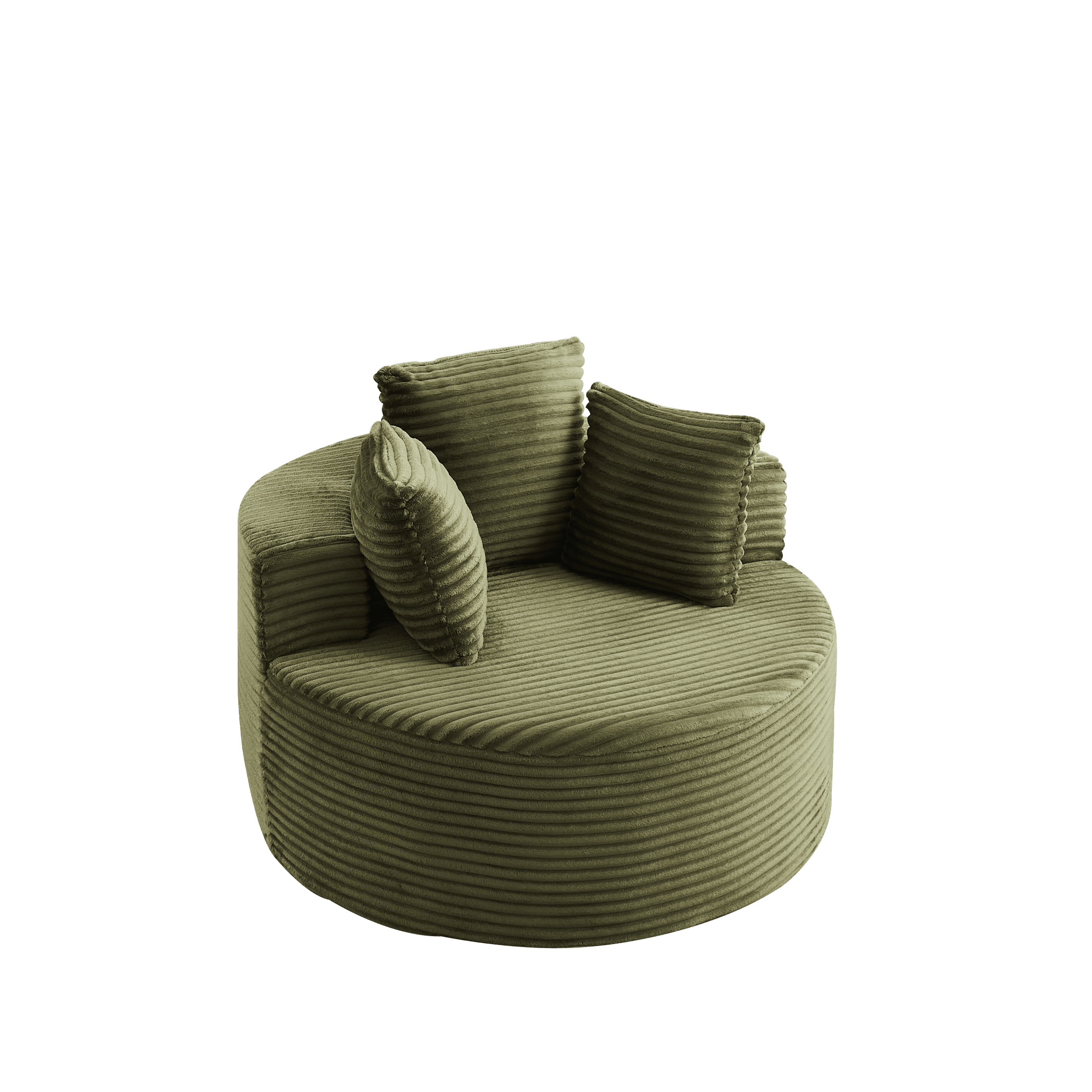 Aukfa 43" Oversized Round Chair with 3 Pillows, Corduroy Cloud Lounge Sofa Chair for Living Room/Bedroom, Green
