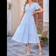 thumbnail image 4 of Vestido Midi Bohemio de Playa para Mujer, Informal, Ligero, de Verano, con Mangas , Escote en V y Cintura Elástica, con Bolsillos. Azul L, 4 of 9