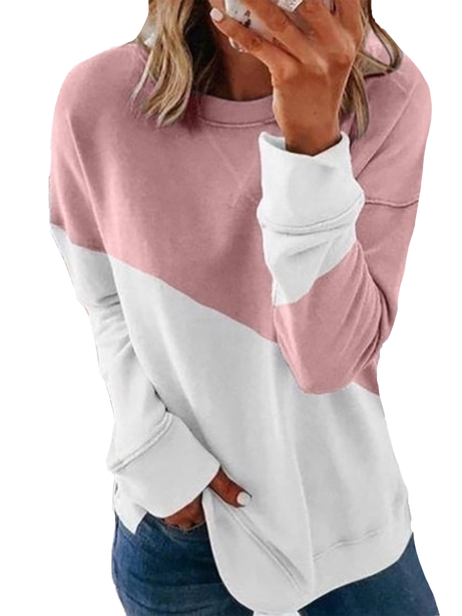 Colorblock Pullover Sweatshirt for Women Fashion Chic Crew Neck Basic T ...