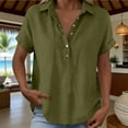 thumbnail image 5 of Button down Linen Shirt for Women - Short Sleeve V-Neck Cotton, Classic Everyday Value Dark Forest Green M by Awwp, 5 of 7
