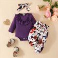 thumbnail image 2 of Baby Girl Clothes Newborn Infant Outfits Solid Ruffle Romper+ Floral Pants + Cute Headband Sets For Kaprioy Baby Girl Clothes, 2 of 7