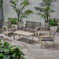 thumbnail image 3 of Noble House Hampton 4-Piece Outdoor Wood and Wicker Loveseat Set in Black, 3 of 18
