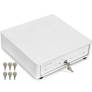 Cash Register Drawer for (POS) Point of Sale System with Round Corner 13", Removable Coin Tray, 4 Bill/5 Coin, 24V, RJ11/RJ12 Key-Lock, Media Slot,Cash Till, Money Drawer for Businesses, White