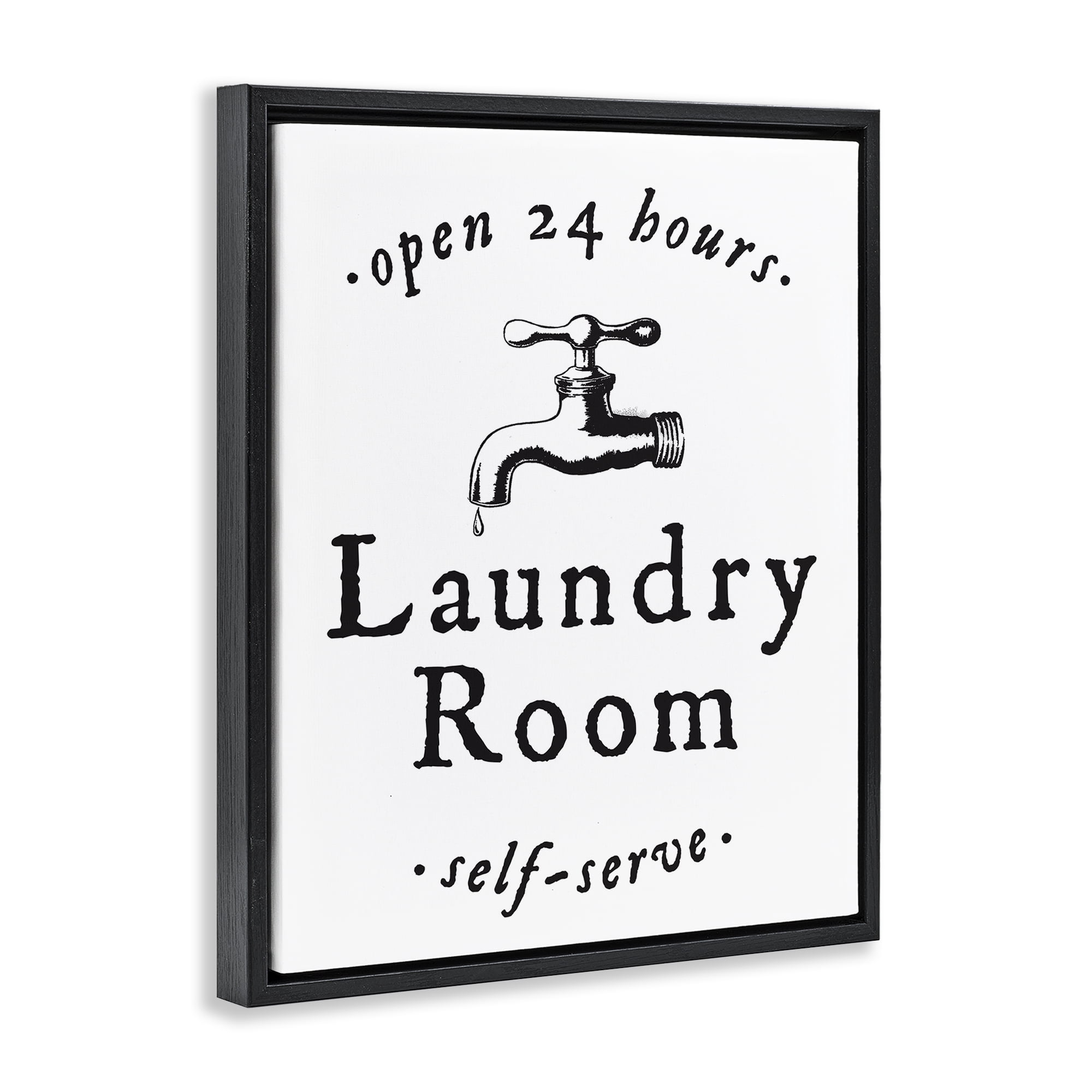 Stupell Industries Self Serve Laundry Typography Painting Black Floater Framed Art Print Wall Art, 17 x 21
