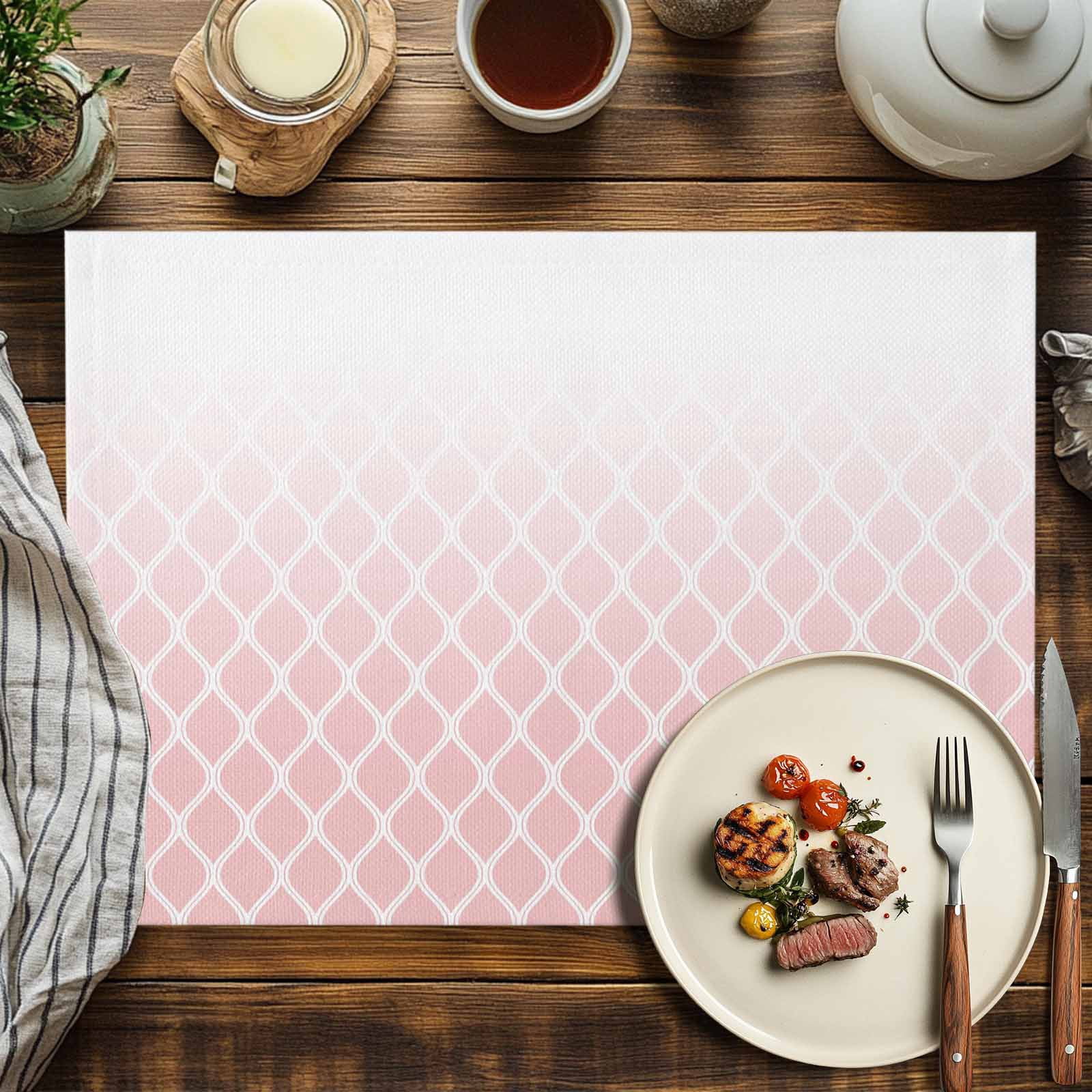 Placemats Set of 4, Pink Geometric Placemats Set of 4, Ombre Lines Rhombus Pattern Tablemats Washable Placemat Table Decoration for Kitchen Table Dinner Party Home Decor Indoor Outdoor 13x19 Inch