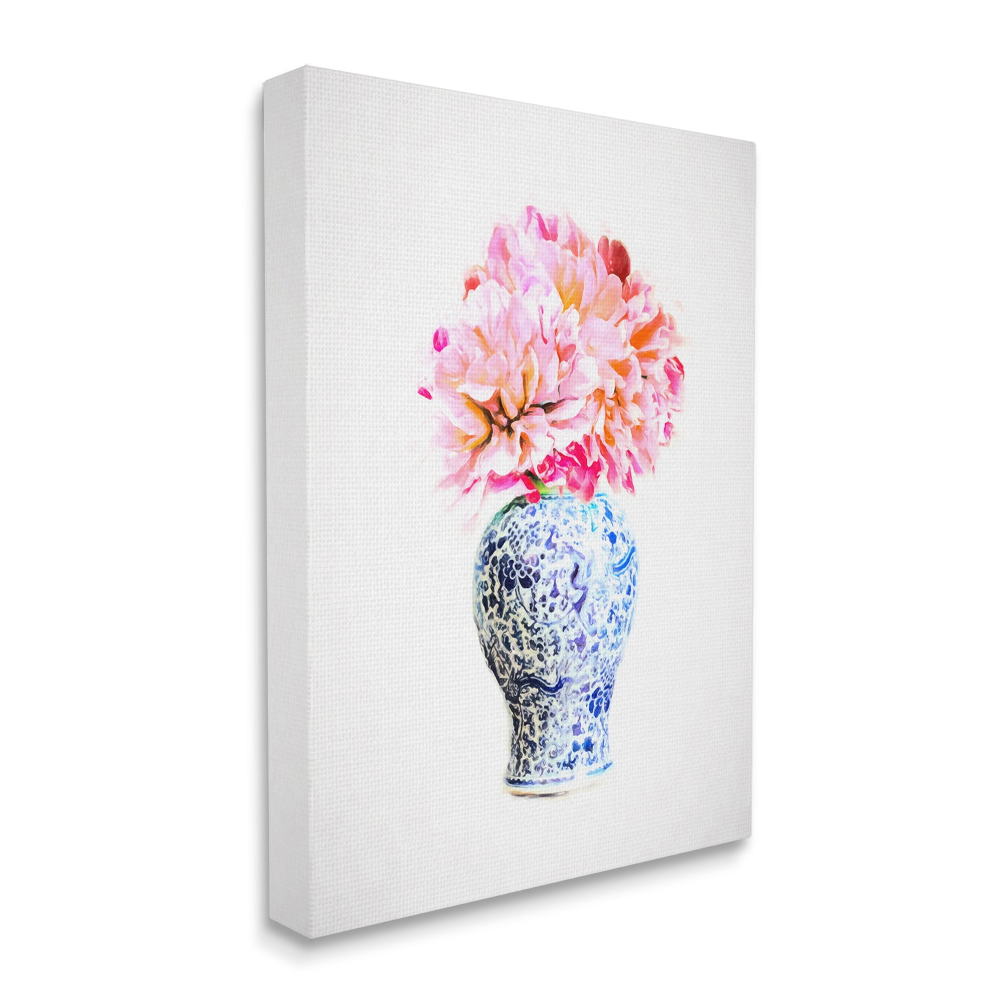 Stupell Industries Dahlia with Oriental Vase Botanical & Floral Painting Gallery Wrapped Canvas Art Print Wall Art, 16 x 20