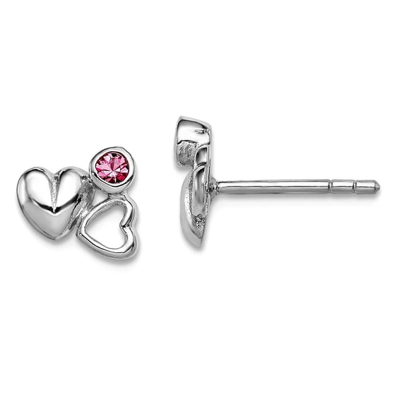 925 Sterling Silver Polished Rh Plated Preciosca Crystal Love Heart Post Earrings 8x9mm Wide Stud Earring