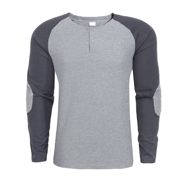 Blusas y camisas de manga larga con cuello redondo para hombre, blusa informal de patchwork con botones y cuello redondo, sudadera con capucha para hombre