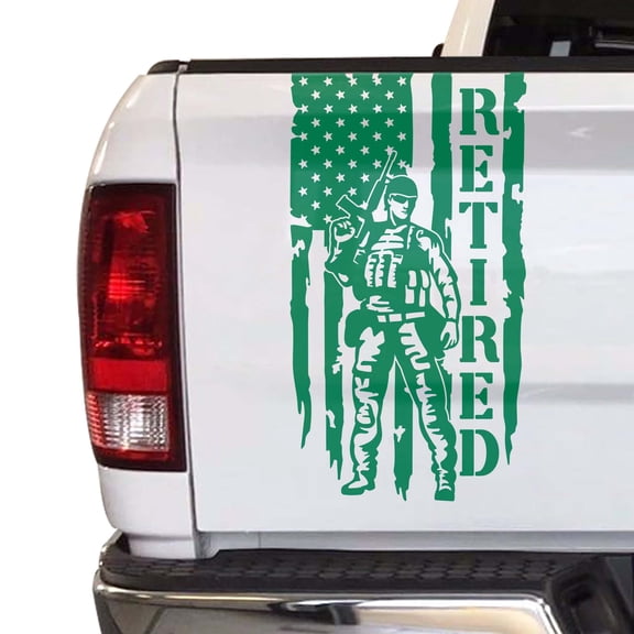 Soldier Retired Enlisted Man Veteran Fighter U.S. Army USAF USMC Distressed American USA US Flag Truck Tailgate Vinyl Decal Fits Most Pickup Trucks - Military Sticker (11" x 20", Green)