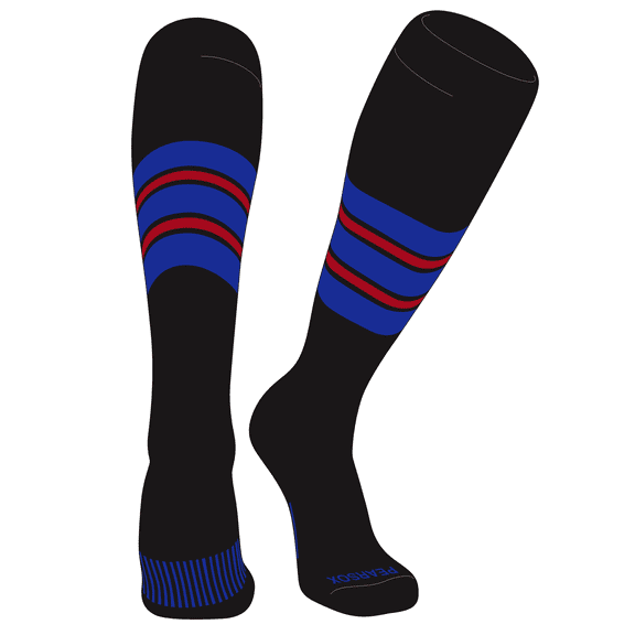 PEAR SOX Striped OTC Baseball, Softball, Football Socks (E) Black, Royal, Red (XS)