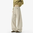 thumbnail image 4 of BRGZLK Men's Corduroy Loose Wide Leg Pants Trendy Solid Color Elastic Waist Drawstring Outdoor Athletic Curved Blade Long Pants Beige M, 4 of 4
