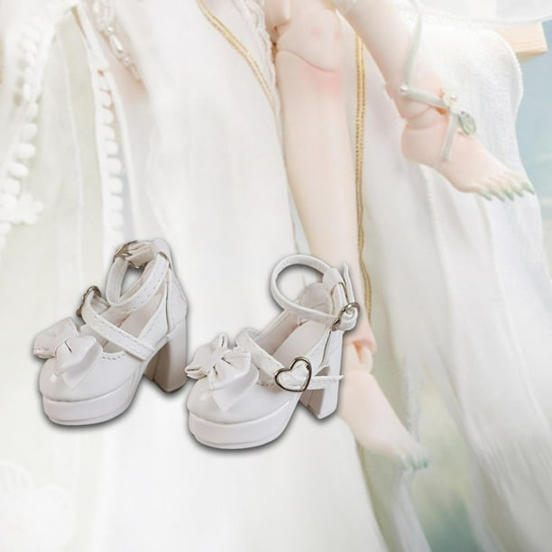 Zapatos de figura femenina a escala 1/4, mini, accesorios de muñeca de moda con hebilla de corazón y lindos zapatos de tacón alto con lazo para figura