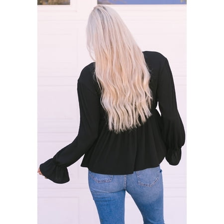GCKG Women s Black Pleated Ruffled V Neck Babydoll Top (US 16-18)XL