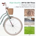 thumbnail image 6 of Ambifirner 24" Cruiser Bike - Shimano Single-Speed & Dual V-Brakes - Retro Steel Frame for Women with Brown Leather Saddle (Ocean Teal, 85% Pre-Assembled), 6 of 8