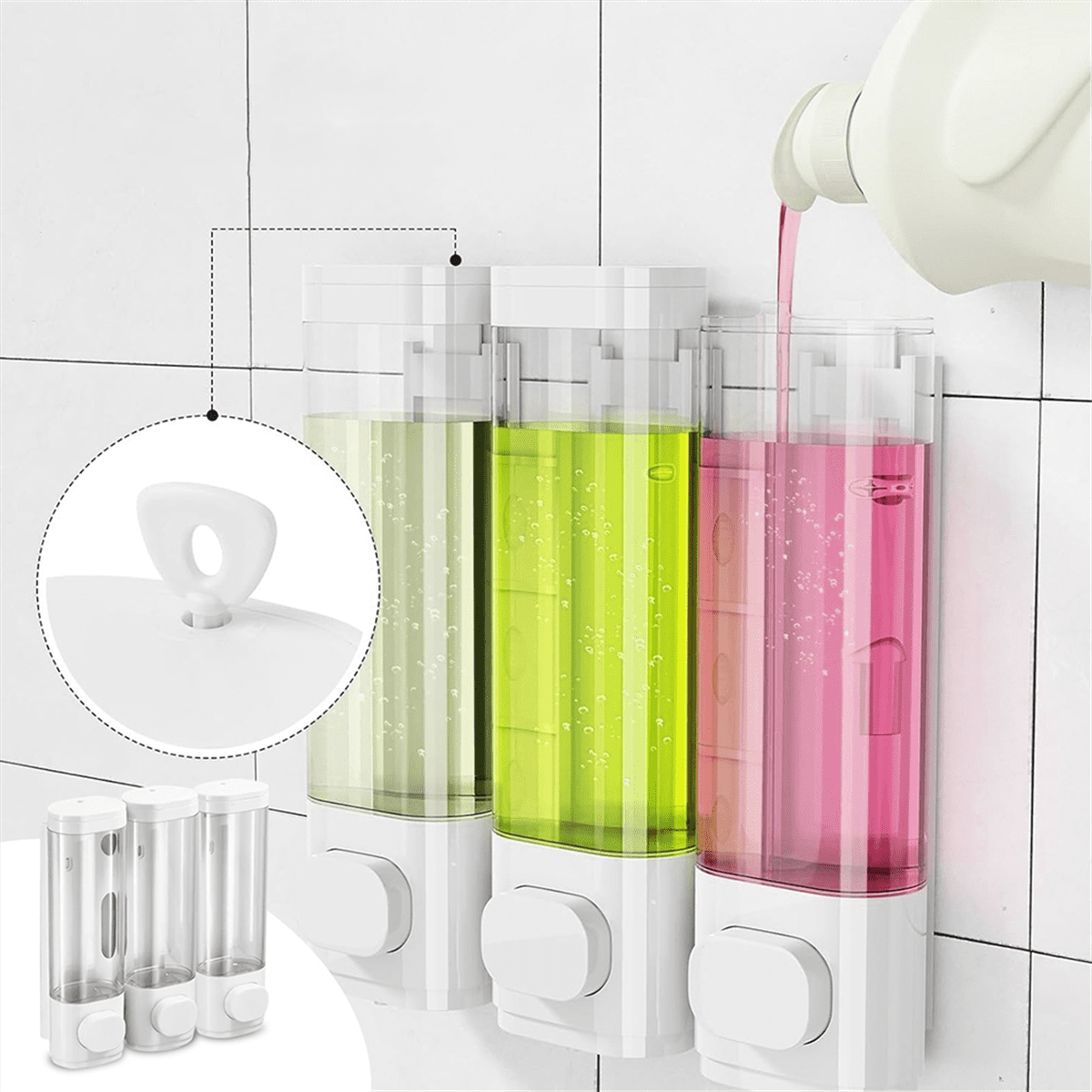 Shower Soap Dispenser Wall Mounted , Shampoo and Conditioner Dispenser,Shower Shampoo Dispenser 3 Chamber,1pcs x Shower Dispenser,White & Transparent