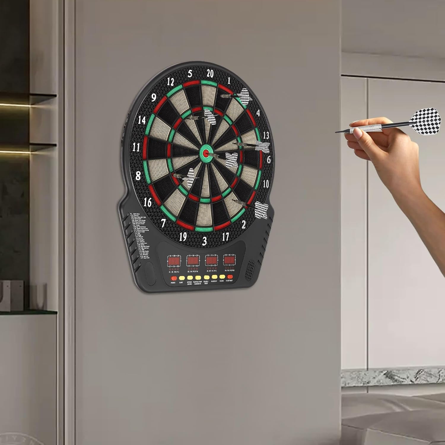 Electronic Dart Board Soft Tip Dartboard Set 27 Games with 243 Variants 6 Darts, Digital Electric Dart Boards with Colorful LED
