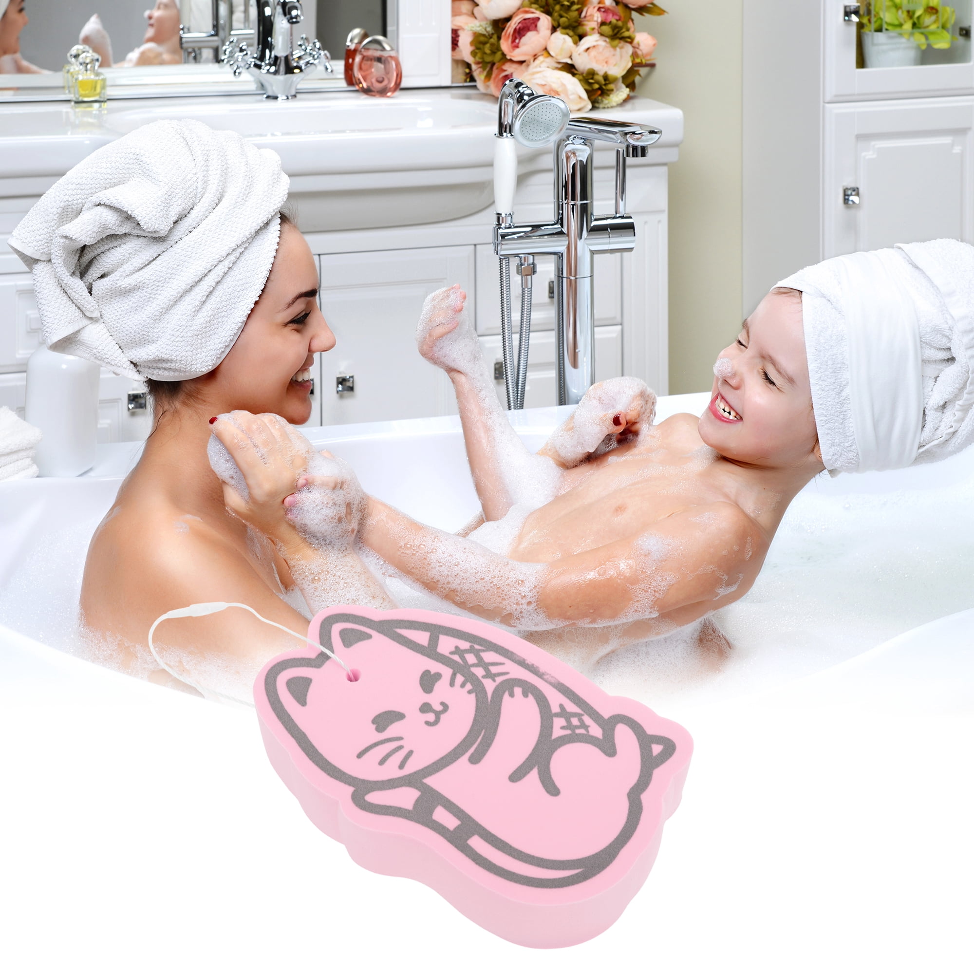 Unique Bargains Civet Cat Pattern Bath Sponge Body Scrubber 1 Pc Pink