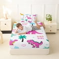 thumbnail image 4 of Metsweet Cartoon Dino Twin Sheets 3pcs for Boys, Kawaii Dinosaurs Animal Bedding, Pink Blue Green,1 Fitted Sheet, 1 Flat Sheet and 1 Pillowcase, 4 of 5