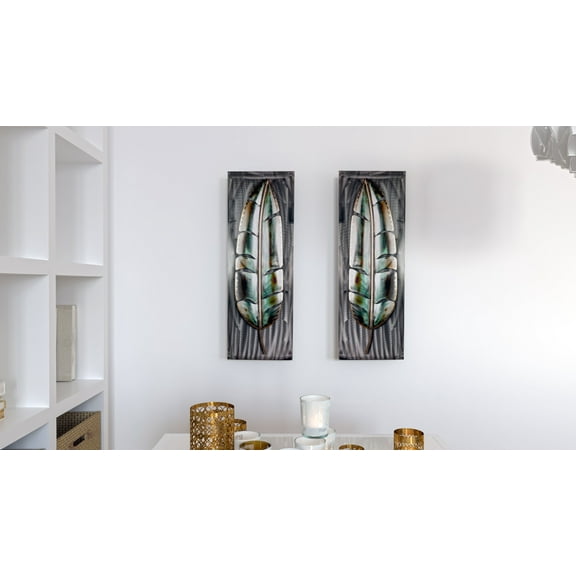 Banana Leaves Metal Wall Art (set of 2pcs , 34"x11"/pc)