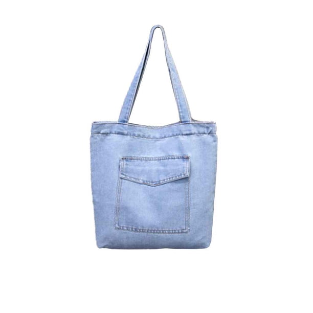 Qarigey Bolso de lona para mujer, bolso grande de tela vaquera para compras, bolso de hombro, escolar para libros de estudiantes Bolsas de mensajero y de hombro azul claro Tipo 2